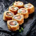 Tempura Maki Set, Deep Fried Sushi Rolls with Salmon and Philadelphia Cheese, Tuna Fish Royalty Free Stock Photo