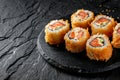 Tempura Maki Set, Deep Fried Sushi Rolls with Salmon and Philadelphia Cheese, Tuna Fish Royalty Free Stock Photo