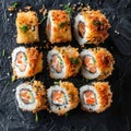 Tempura Maki Set, Deep Fried Sushi Rolls with Salmon and Philadelphia Cheese, Tuna Fish Royalty Free Stock Photo