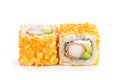 tempura sushi maki with shrimp and avocado isolated on white background Royalty Free Stock Photo