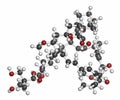 Temsirolimus cancer drug molecule. Prodrug of sirolimus (rapamycin). Atoms are represented as spheres with conventional color