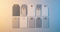 Ten blank tags arranged in a grid pattern, varying in size and shape, with small circular metal Royalty Free Stock Photo