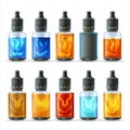 Ten bottles filled with colorful liquids arranged in two rows Royalty Free Stock Photo
