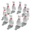 Ten bowling pins in circle Royalty Free Stock Photo