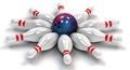 Ten Bowling Pins Down Around a Bowling Ball Royalty Free Stock Photo