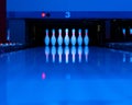 Ten bowling pins at the end of alley Royalty Free Stock Photo