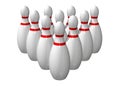 Ten bowling pins lined up Royalty Free Stock Photo