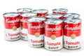 Ten can tins of Campbell`s brand tomato soup