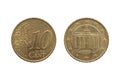 Ten cent euro coin of Germany Brandenburg Gate of Berlin Royalty Free Stock Photo