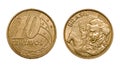 Ten cents brazilian real coin front and back faces Royalty Free Stock Photo