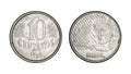 Ten cents brazilian real coin, front and back faces - Old Coins Royalty Free Stock Photo