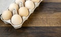 Ten chicken eggs in a cardboard tray on the table. Royalty Free Stock Photo