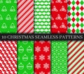 Ten Christmas seamless patterns collection. Vector New year texture. Festive seamless ornament. Holiday wrapping paper Royalty Free Stock Photo