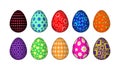 Ten colorful Easter eggs with simple patterns of geometric figures Royalty Free Stock Photo