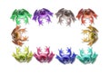 Ten colorful frogs form a frame