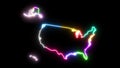 Ten-colors neon glowing USA United States of America map silhouette