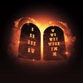 The 10 Ten Commandments of GOD with Fire Background 3D Illustration