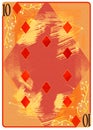 Ten of Diamonds playing card. Unique hand drawn pocker card. One of 52 cards in french card deck, English or Anglo-American