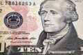 Ten dollars bill fragment macro Royalty Free Stock Photo