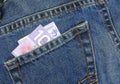 Ten dollars in jeans pocket Royalty Free Stock Photo