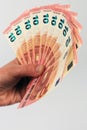 Ten euro banknotes in hand Royalty Free Stock Photo