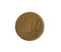 Ten euro cent coin on white Royalty Free Stock Photo