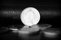 Ten fijian cents on a dark background. Black and white