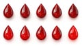 Ten glossy red drops isolated on white background Royalty Free Stock Photo
