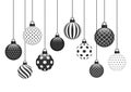 Ten Hanging Christmas Baubles With Different Pattern Black White