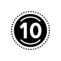 Black solid icon for Ten, label and number Royalty Free Stock Photo
