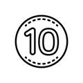 Black line icon for Ten, number and label Royalty Free Stock Photo