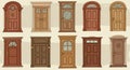 Ten illustrated doors, each with unique designs, arranged in two rows against a Royalty Free Stock Photo
