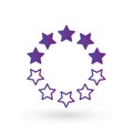 Ten linear score stars in circle geometric shape, five purple stars. linear icon. Vector illustration isolated on white background