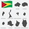 Ten Maps of Guyana - alphabetical order with name. Every single map of Regions are listed and isolated with wordings and titles.