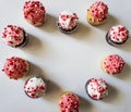 Ten mini cupcakes in shape of a heart Royalty Free Stock Photo