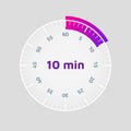 Ten-minute timer. Vector illustration. Light background.