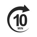 Ten minutes icon with circle arrow. 10 min countdawn sign. Stopwatch symbol. Sport or cooking timer. Delivery, deadline Royalty Free Stock Photo