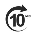 Ten minutes icon with circle arrow. Stopwatch symbol. 10 min countdawn sign. Sport or cooking timer isolated on white Royalty Free Stock Photo