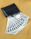 Ten peices of one thousand Japanese cashes wallet close up Royalty Free Stock Photo