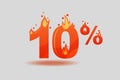 Ten percent discount, numbers on fire