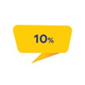 Ten Percent - Yellow Speech Bubble. Button, Sign, Label, Icon, Tag, Badge. Web Concept.