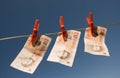 Ten Pound Notes on a Washing Line Royalty Free Stock Photo