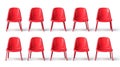Ten red plastic chairs arranged in two rows on a white background Royalty Free Stock Photo