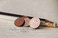 Ten sen Malaysia ringgit coin on reverse , Line image of Hibiscus rosa-sinensis and five sen with two coins of one sen. Royalty Free Stock Photo