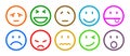 Ten smilies, set smiley emotion, by smilies, cartoon emoticons - vector