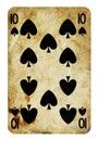 Ten of Spades Vintage playing card - isolated on white Royalty Free Stock Photo