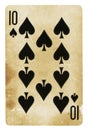 Ten of Spades Vintage playing card - isolated on white Royalty Free Stock Photo