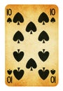 Ten of Spades Vintage playing card - isolated on white Royalty Free Stock Photo