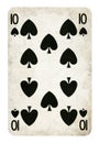 Ten of Spades Vintage playing card - isolated on white Royalty Free Stock Photo