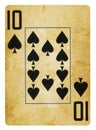 Ten of Spades Vintage playing card - isolated on white Royalty Free Stock Photo